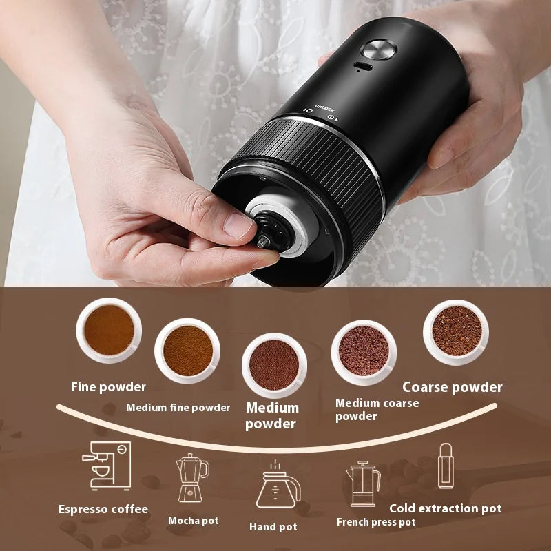 Wireless charging portable automatic coffee bean grinder with adjustable coarseness and fineness small electric grinder - Eady