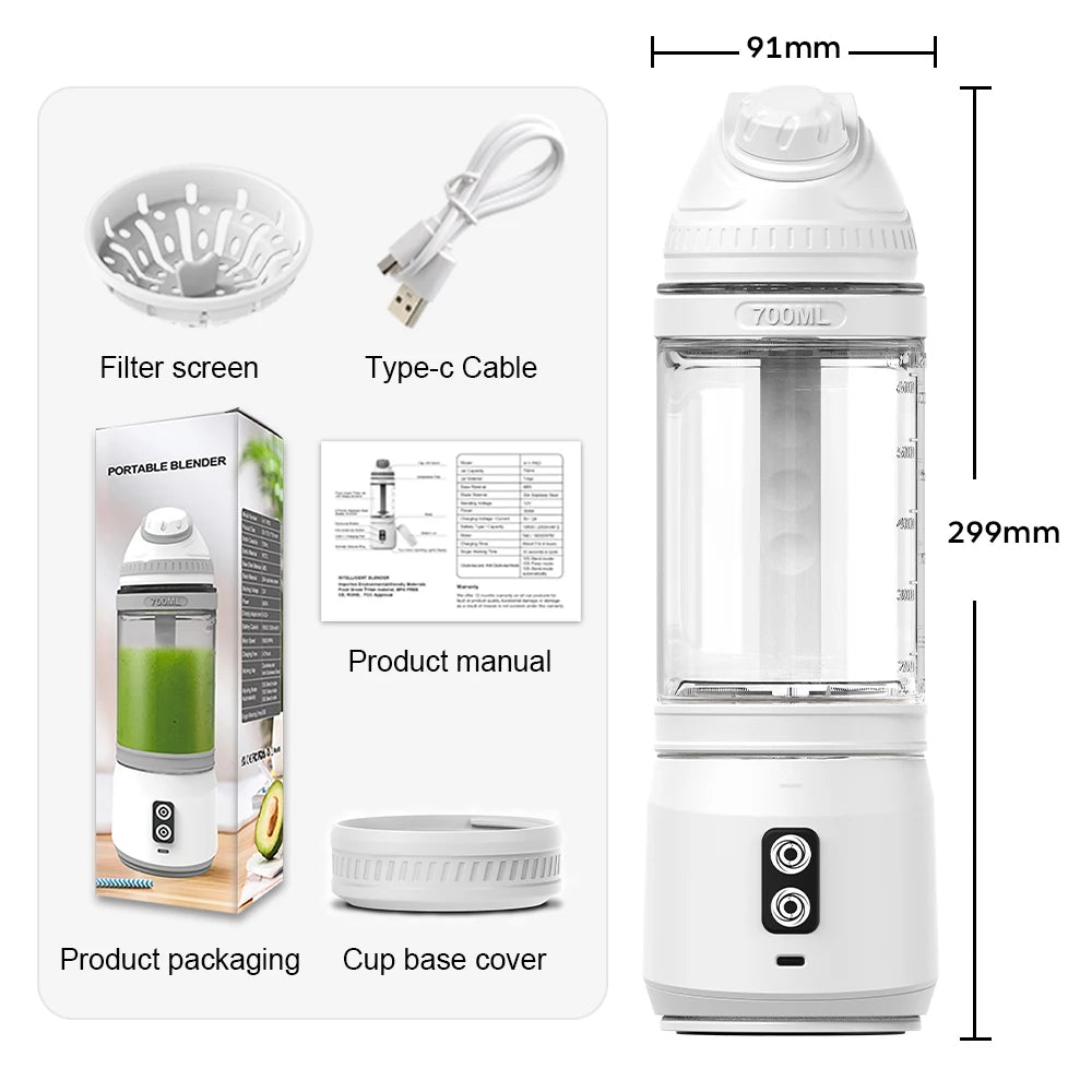 Portable Electric Juicer 700ML USB Rechargeable Fruit Milkshake Smoothie Mini Blender for kitchen travel Outdoor Camping Picnic. - Eady