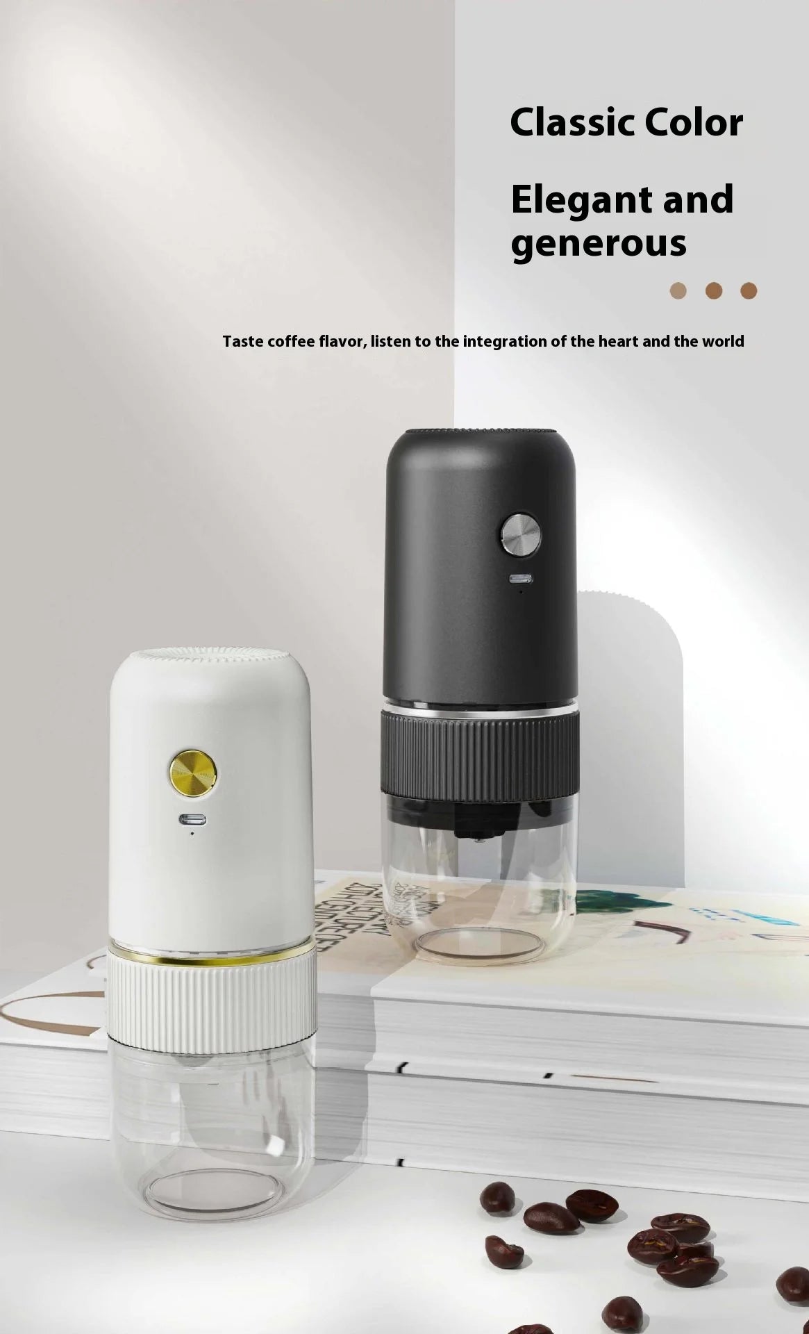 Wireless charging portable automatic coffee bean grinder with adjustable coarseness and fineness small electric grinder - Eady