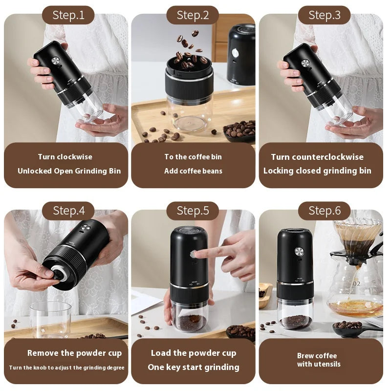Wireless charging portable automatic coffee bean grinder with adjustable coarseness and fineness small electric grinder - Eady