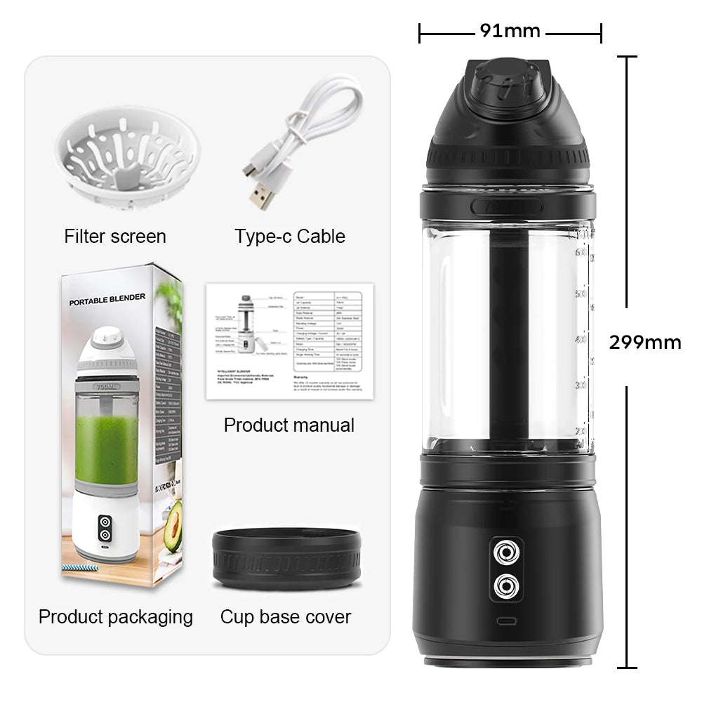 Portable Electric Juicer 700ML USB Rechargeable Fruit Milkshake Smoothie Mini Blender for kitchen travel Outdoor Camping Picnic. - Eady